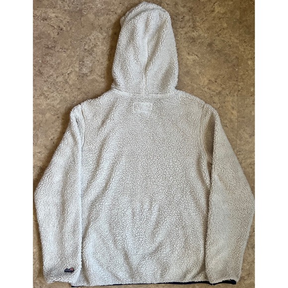 Chubbies Mens Sherpa Fleece Hoodie Cream Navy Blue Pullover Large Zipper Pockets - Picture 3 of 9